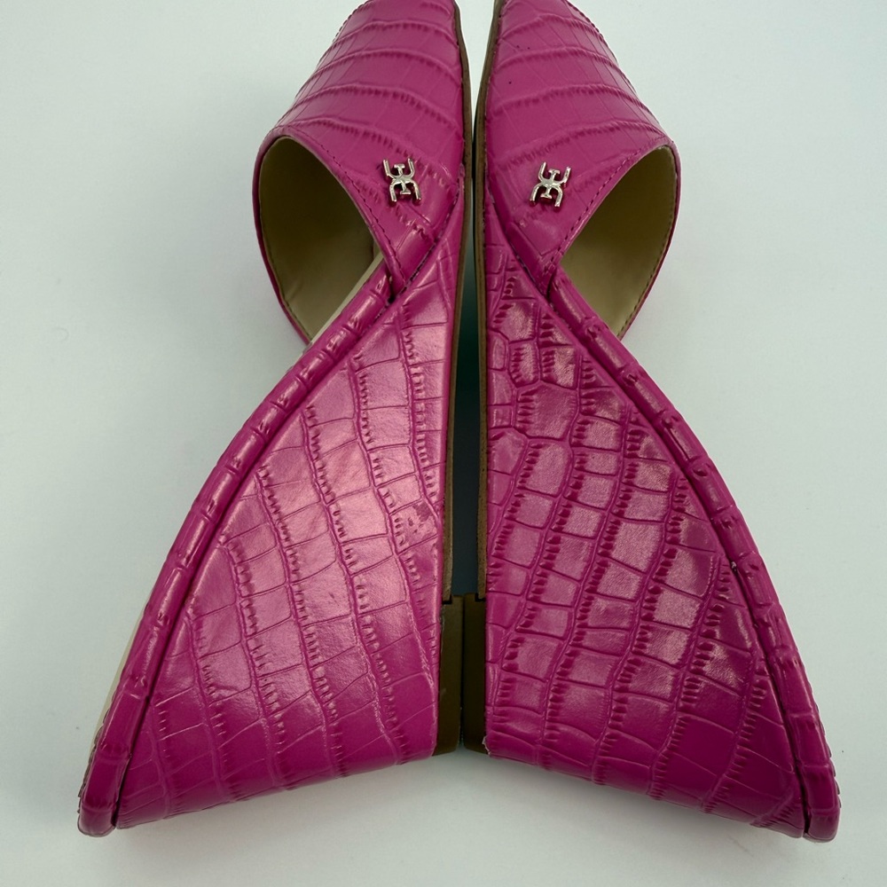 Sam Edelman Tesma Croc-Embossed Wedge Mules Hot -Pink Chic Statement Heels SZ-8 - Picture 11 of 17